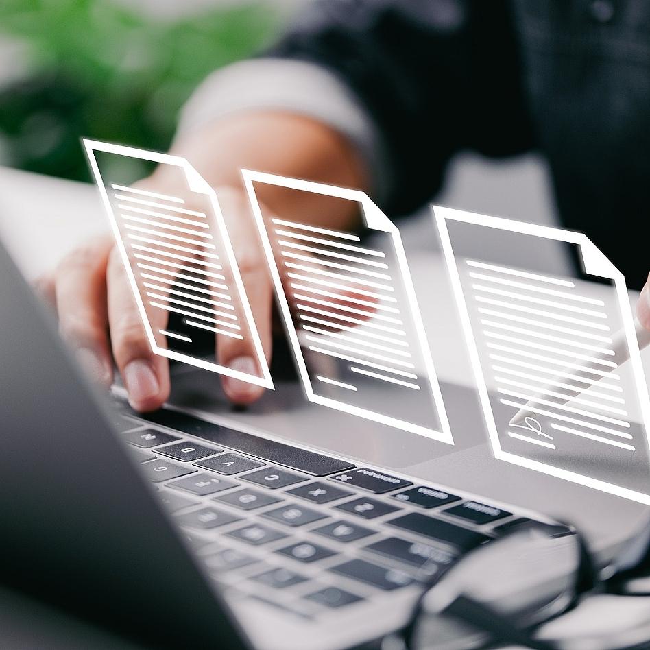 Electronic signature, document management, paperless office, signing business contract concept, E-signing