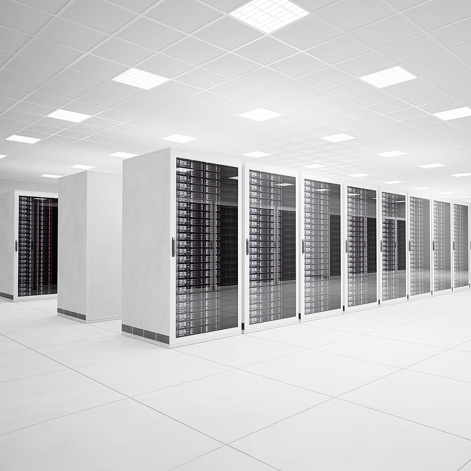 Data Center with 4 rows of servers