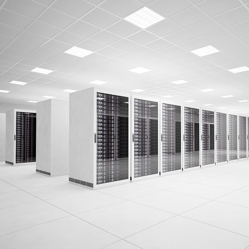 Data Center with 4 rows of servers