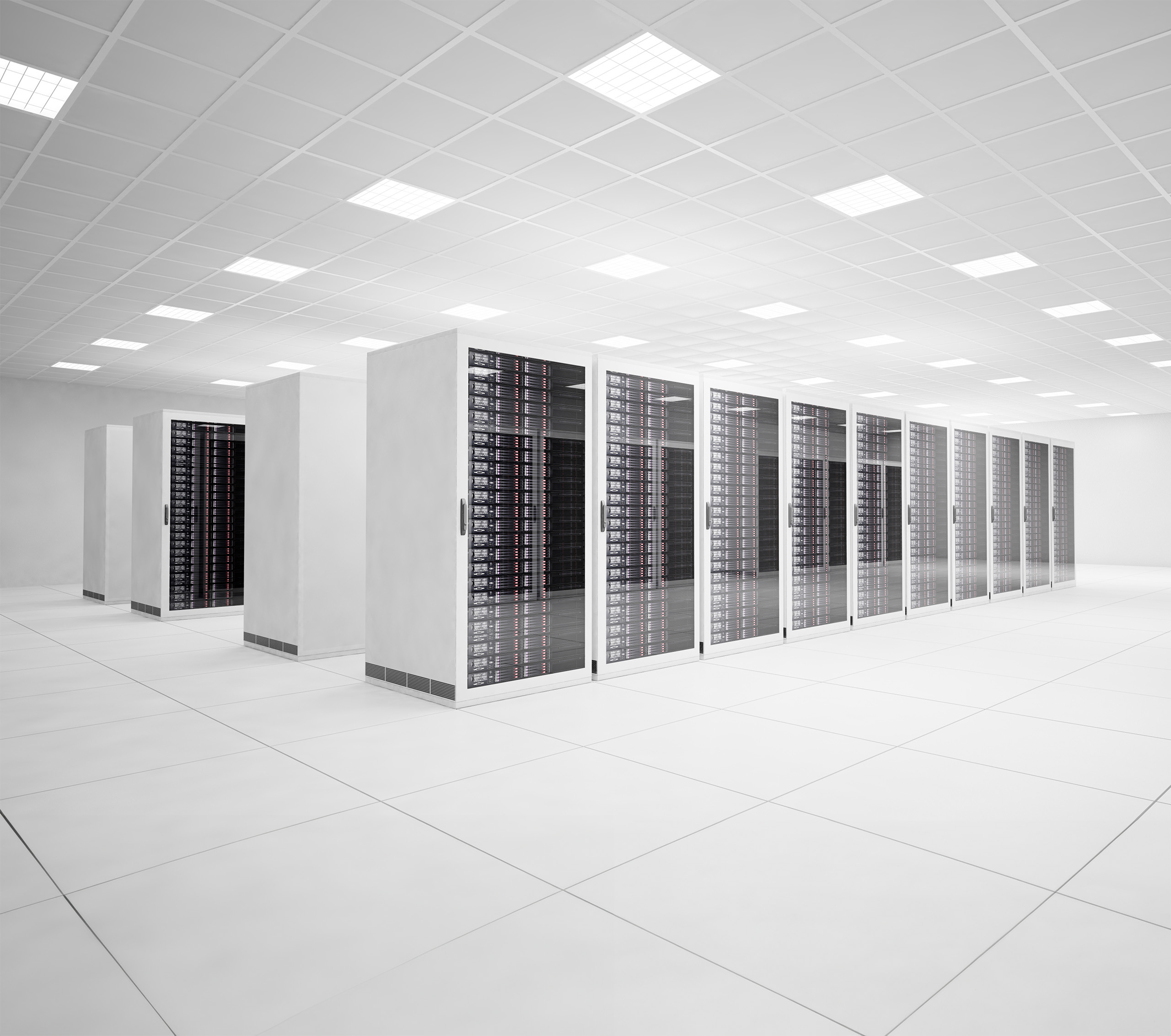 Data Center with 4 rows of servers